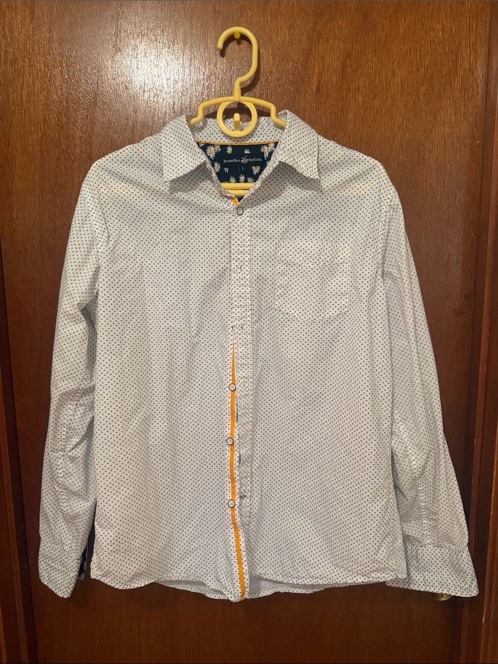 Beverly Hills Polo Club White Button-Down Shirt with Yellow Trim